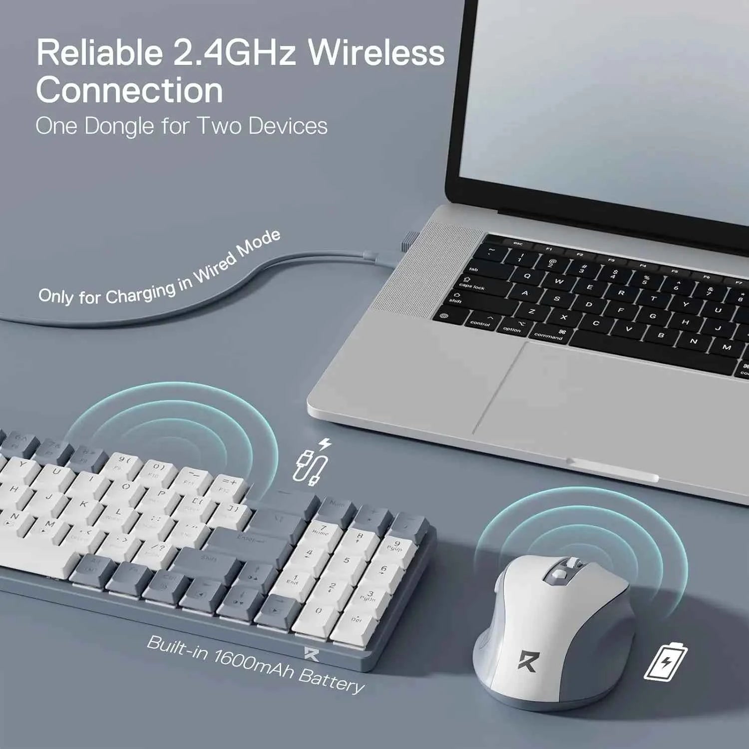 Redragon BS8772 Wireless Keyboard and Mouse Combo, 78 Keys 2.4Ghz Wireless Low-Profile Mechanical Keyboard w/ 2400 DPI Mouse