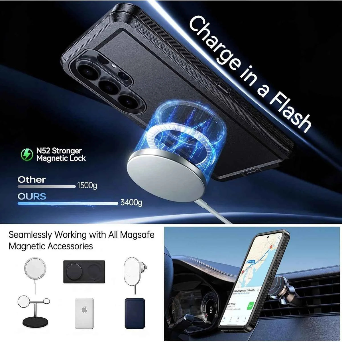 Military Armor OTT For Magsafe Charge Case For Samsung S26 Ultra S25 S24 S23 S22 Plus FE Edge Hard PC+TPU Clip Bracket  Cover