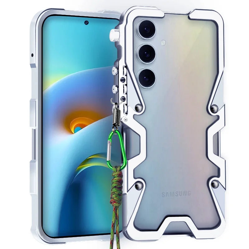 Luxury Armor Metal Aluminum Phone Bumper For Samsung Galaxy S26 S25 S24 Ultra + FE Cover Mechanical Purely Handmade Skull Case