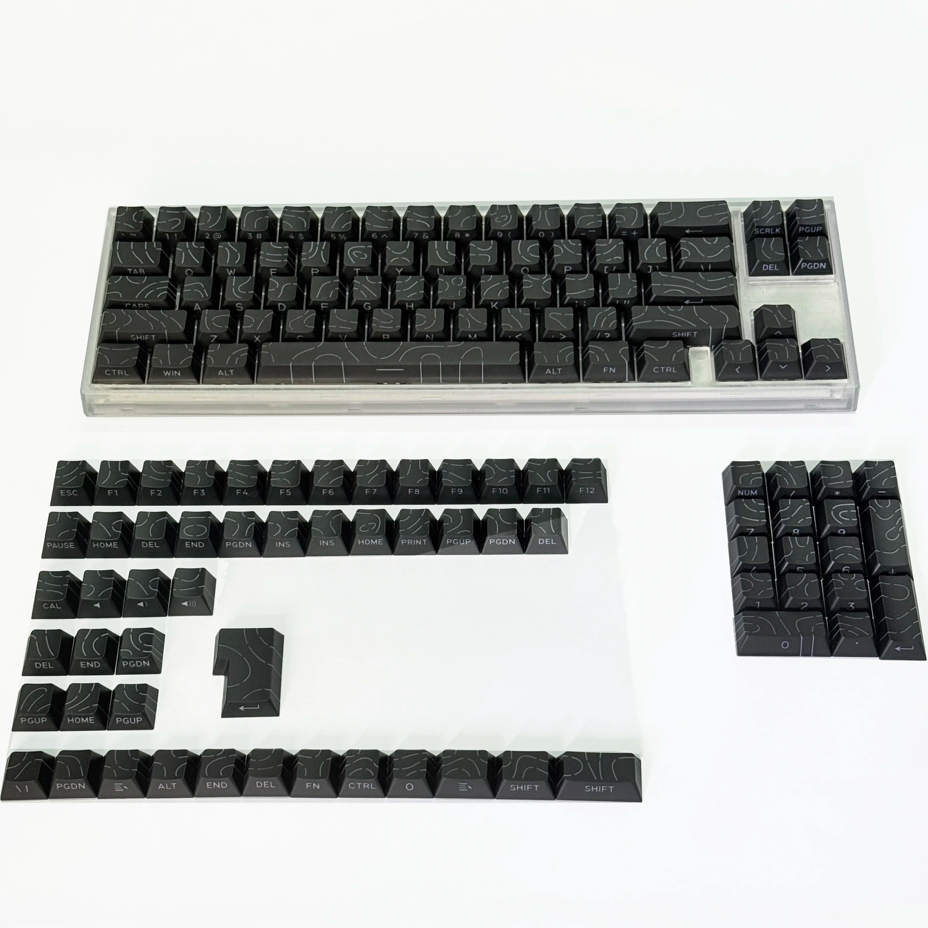 Lines Sided Shine Through Keycaps Cherry Profile Black White 97/133 Keys Customer keycaps for Mechanical Keyboard 60% 65% 75%
