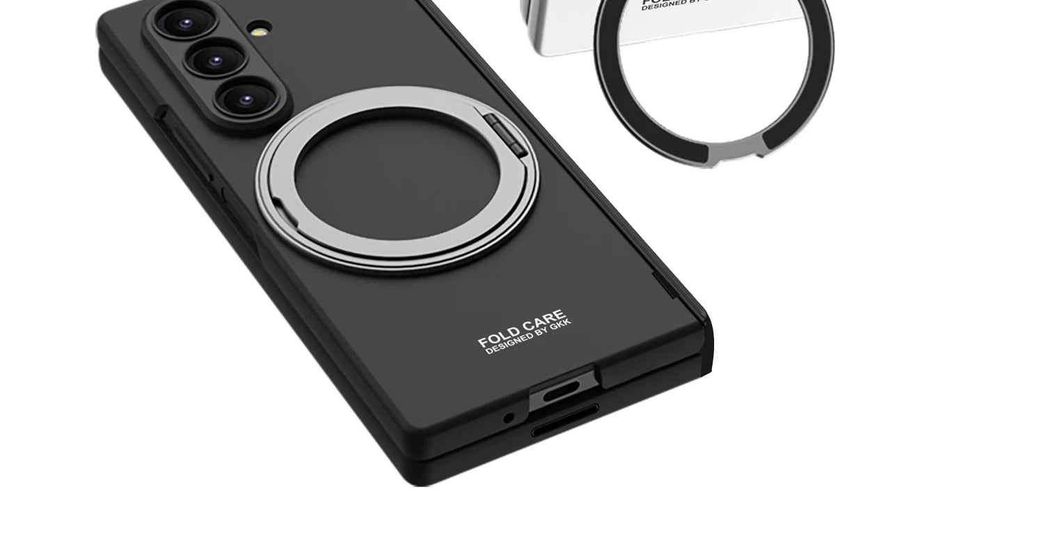 Magsafe Rotating Bracket Case For Samsung Galaxy Z Fold 7 Skin-feel Matte With Glass Film ZFold7 Magnetic Hinge Protective Cover