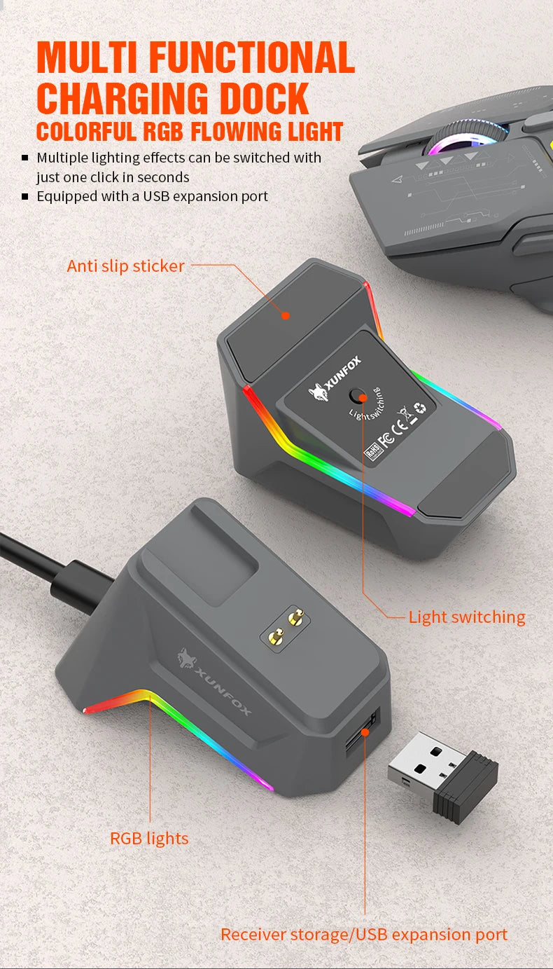 H2 Mouse, lightweight S205, three-mode wireless Bluetooth mouse for gaming, charging, RGB lighting, suitable for