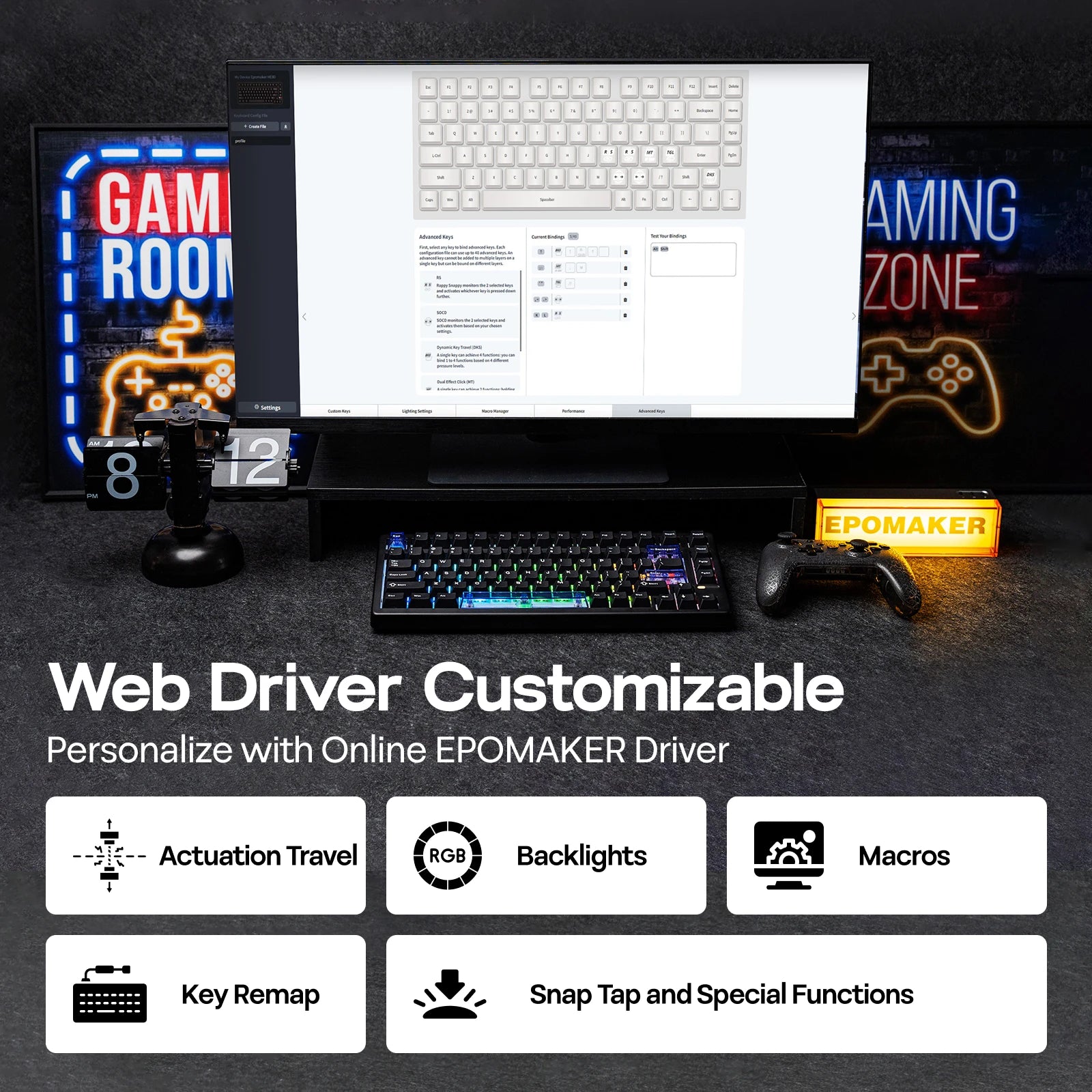 EPOMAKER HE80 75% QWERTY US Layout Hot-Swap Gasket Wired Hall Effect Mechanical Keyboard with DKS & SOCD