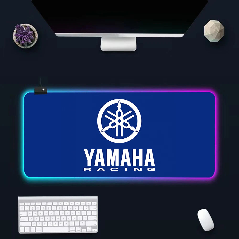 Hot motorcycle racing logo RGB Pc Gamer Keyboard Mouse Pad Mousepad LED Glowing Mouse Mats Rubber Gaming Computer Mausepad