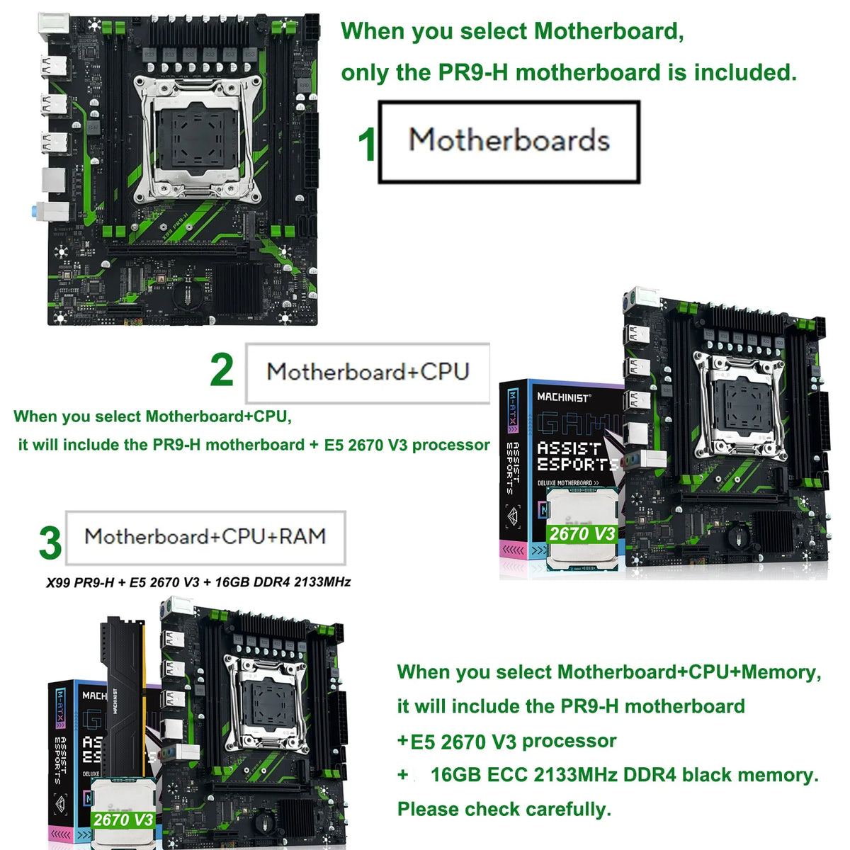 PR9-H MACHINIST X99 Motherboard LGA 2011-3 Set Combo Optional Xeon E5 2670 V3 CPU Processor 16G DDR4 ECC RAM Memory NAME M.2