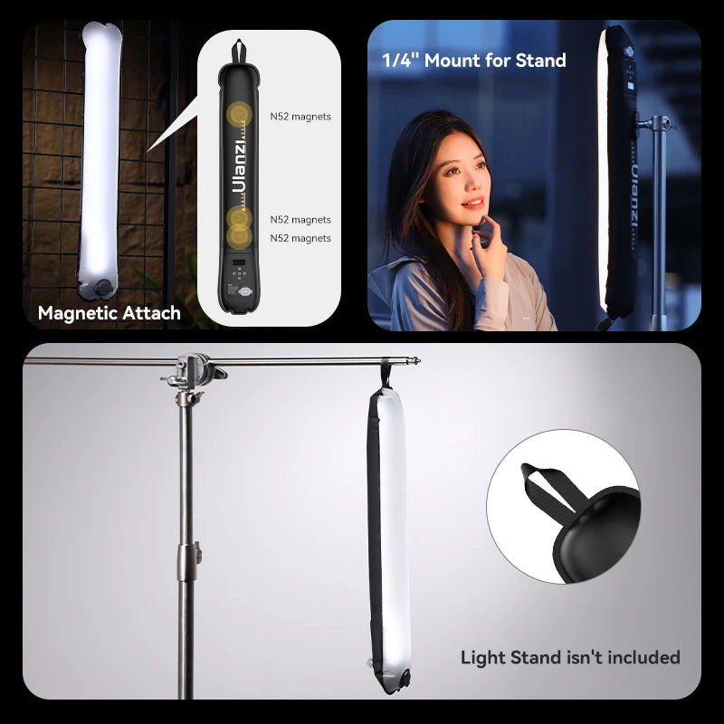 Ulanzi UA12 12W Inflatable TPU Air Tube Light 2700K-6500K Bi-Color Portable Pocket Light Stick Magnetic Mount for Livestreaming