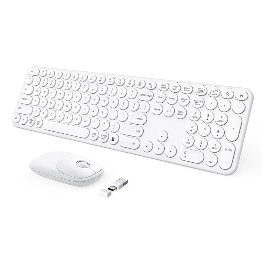 SEENDA USB & Type C Wireless Keyboard and Mouse Combo for Win 7/8/10 MacBook Pro Air Laptop PC Round Key Ergonomic Keyboards