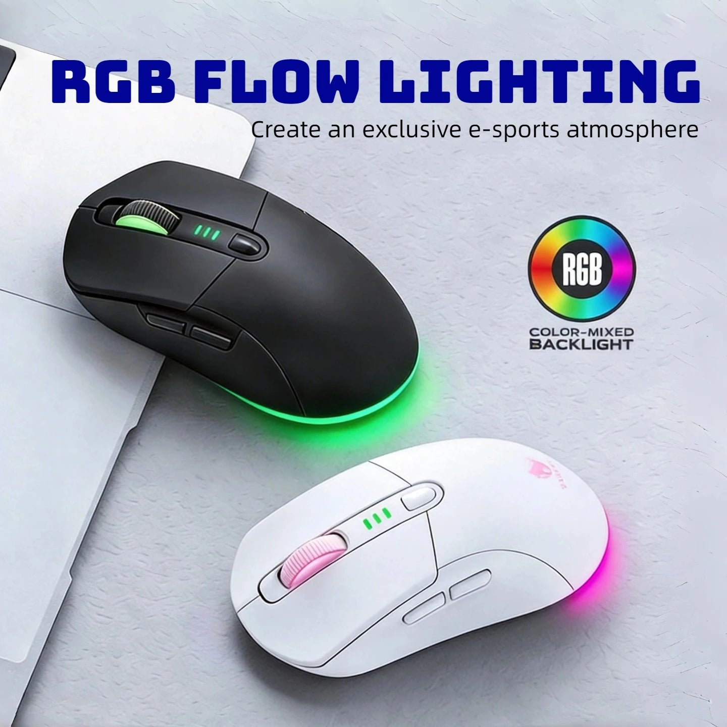 Tri-mode Wireless Gaming Mouse RGB 1000Hz Rechargeable Ergonomic Bluetooth Mouse with Battery Display for PC Mac