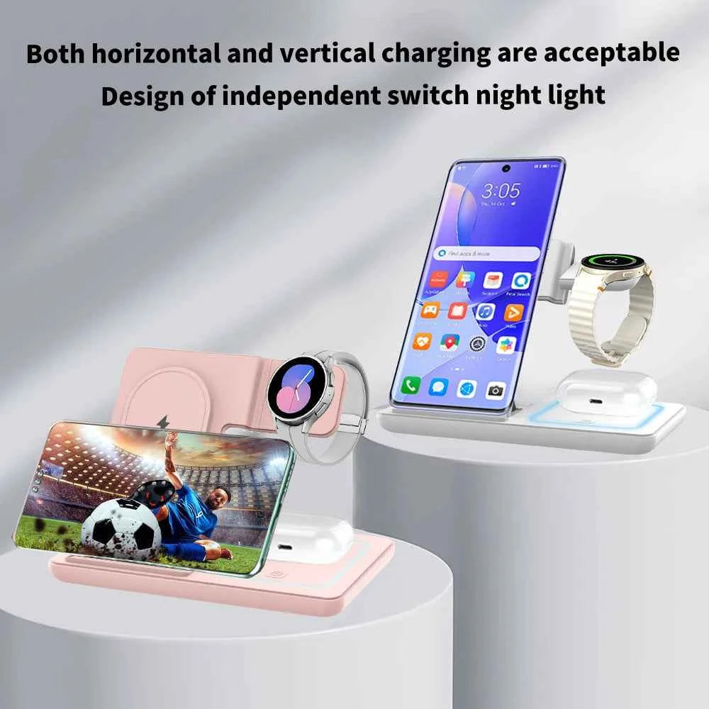 3 In 1 Foldable Wireless Charger Stand LED Fast Charging Station for Samsung S25 S24 S23 Galaxy Watch 2-8 Active Buds Pro