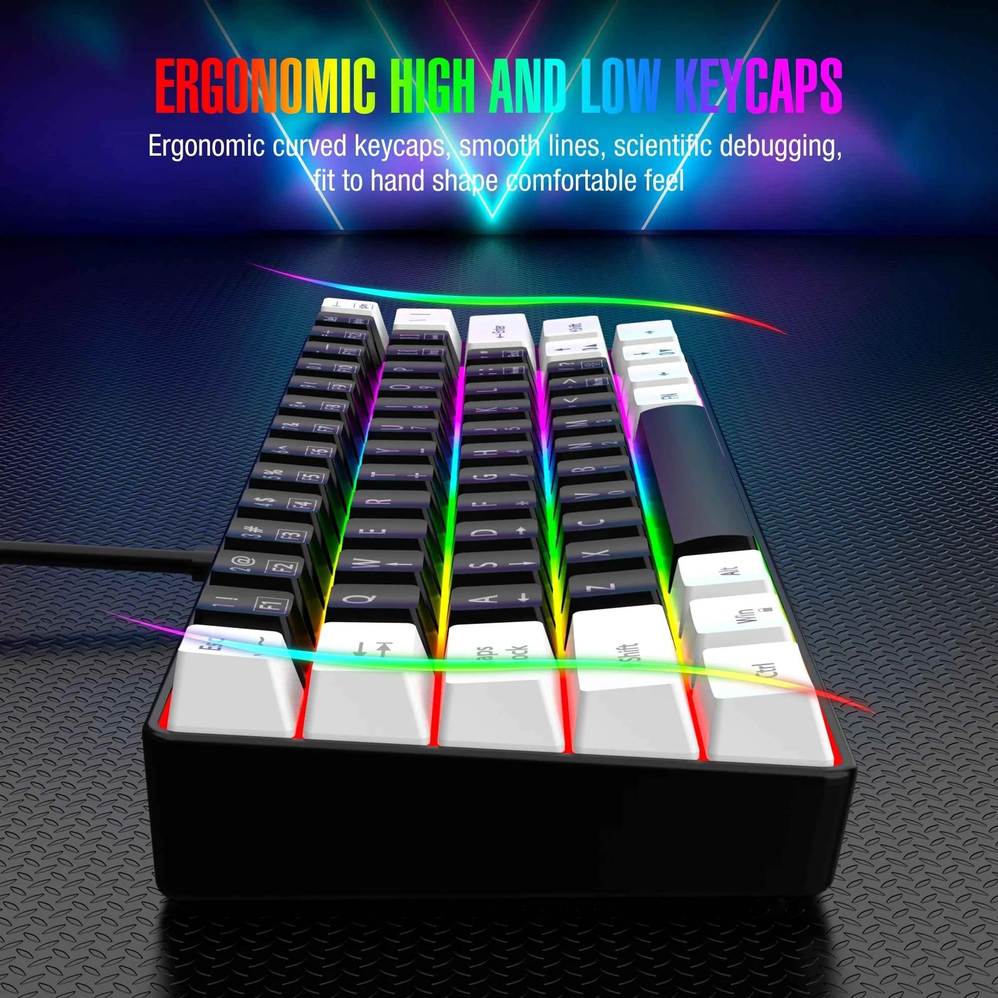 60% wired game keyboard, RGB backlit ultra-small keyboard, waterproof portable, computer/MAC game keyboard