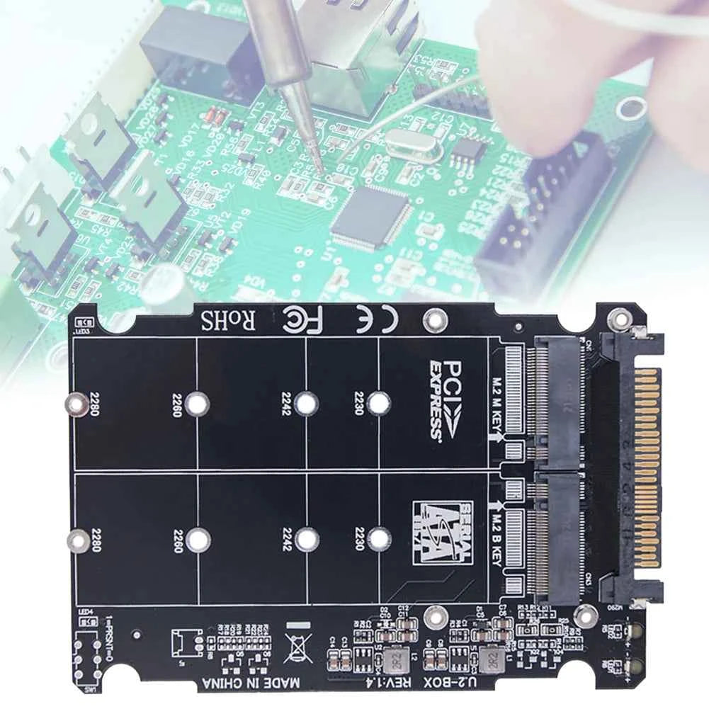 M.2 SSD To U.2 Adapter Card M.2 NVMe SATA-Bus NGFF SSD To PCI-e U.2 Adapter 32Gbps PC-E3.0X4 with Case for Desktop Computer