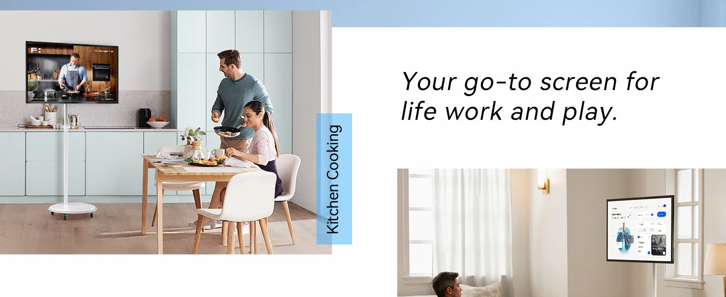MWE 32 inch portable smart monitor on wheels, 2K smart touch screen with Android OS, 8H video playback time
