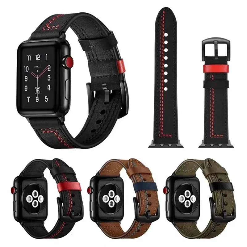 Leather Watchband for Apple Watch Series 9 8 7 6 SE 5 4 3 2 1 Durable Design Strap for iWatch Band 40mm 42mm 44mm 45mm 49mm 38mm