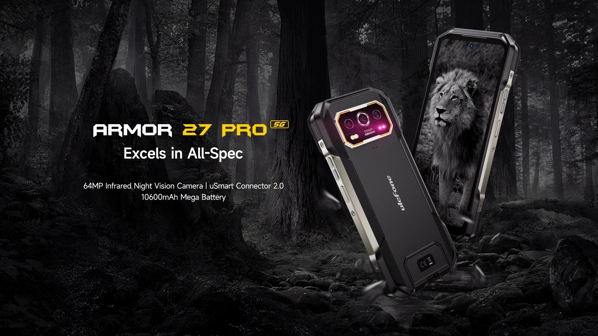 Ulefone Armor 27 Pro 5G Rugged Phone 10600mAh 50MP Camera 64MP Night Smartphone Android 14 Up to 24GB+256GB NFC Waterproof Phone