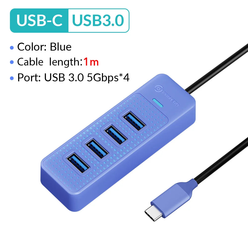 PHIXERO 4 Ports USB 3.0 HUB High Speed Type C Splitter 5Gbps For PC Computer Accessories Multiport USB Hub Adapter for Laptop