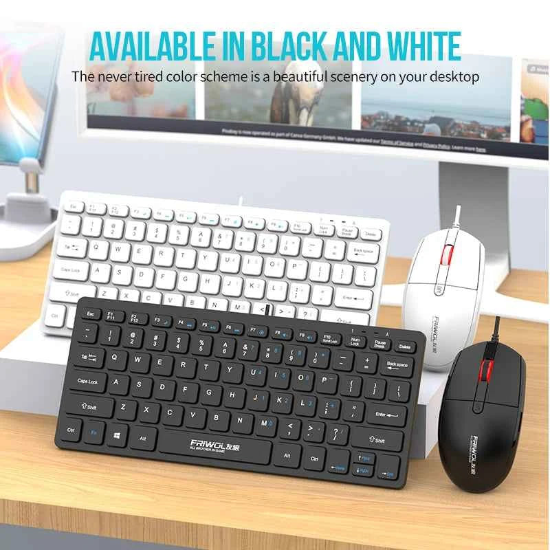 FRIWOL KT-100 Wired  Keyboard Mouse Set 78 Key Mini Portable Keyboard USB Desktop Laptop Office Home Light voice