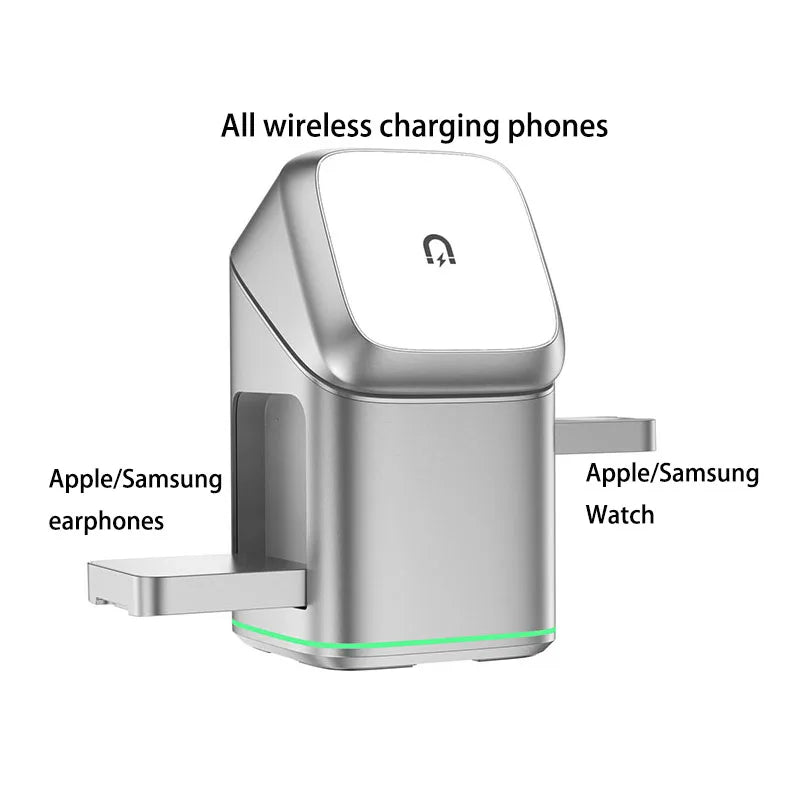 Qi2 15W 3-in-1 Magnetic Wireless Charger Stand Fast Charging For iPhone 14 15 16 17/AirPods Charger Touch Auto Rotation