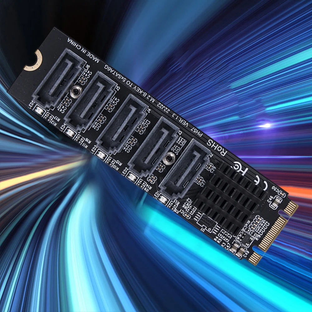 M.2 MKEY PCI-E Expansion Card 5/6 Port Adapter Card M.2 To SATA 3.0 Converter 6Gpbs SATA3.0 Adapter Support PM Function