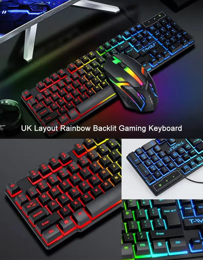 T-WOLF Thunderwolf TF880 Wired Keyboard, Mouse, Headphones and Audio Five-piece E-sports Game Enjoy Super Fast Moving Speed.