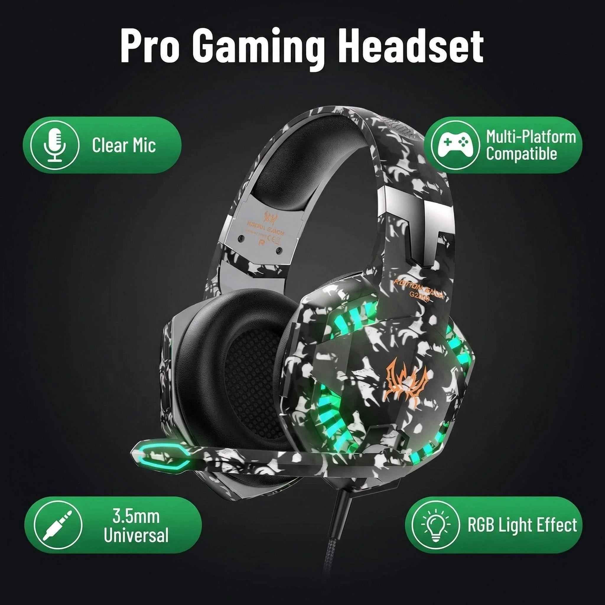 G2000 Esports Gaming Earphones Head Mounted Wired with Microphone 3.5mm Interface Universal Laptop Switch Game Console