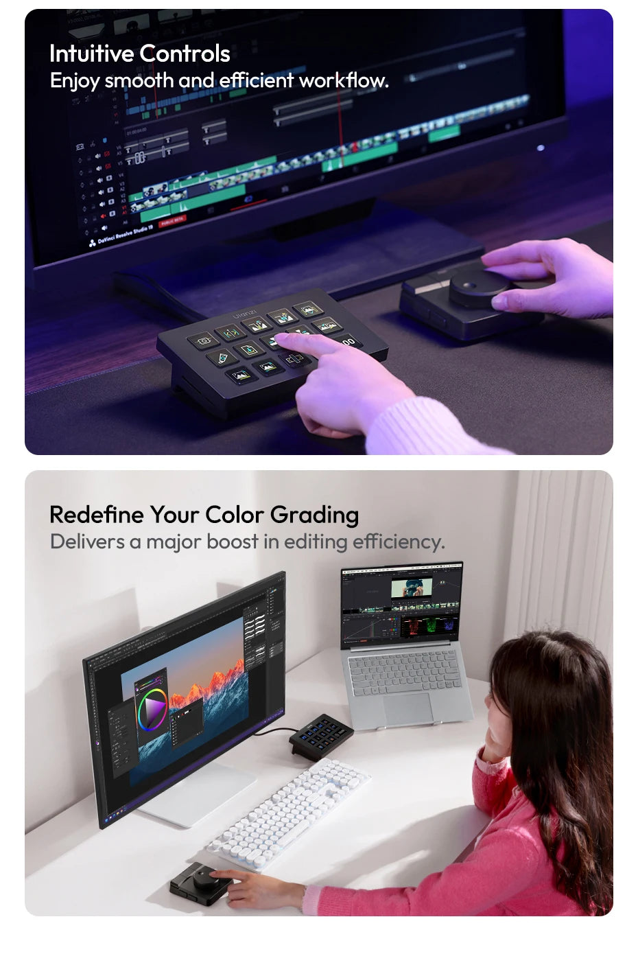Ulanzi D100H Dial Creative Controller Wireless Buletooth for Video Photo Editing Dial Intelligent Studio RGB Keypad Controller