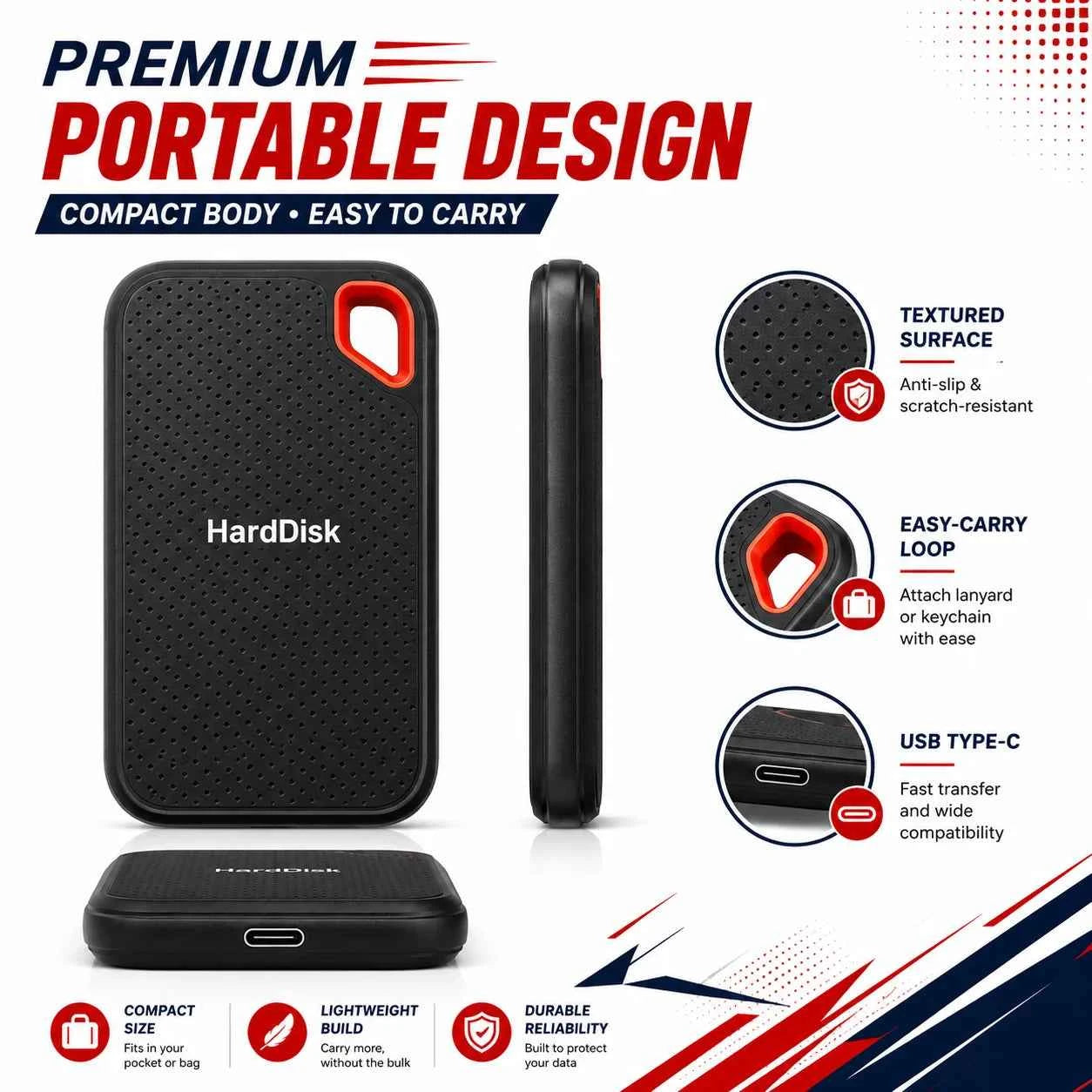High Performance Portable SSD 4TB External Hard Drive 1TB 2TB Data Backup Storage for Laptop Mac Phone
