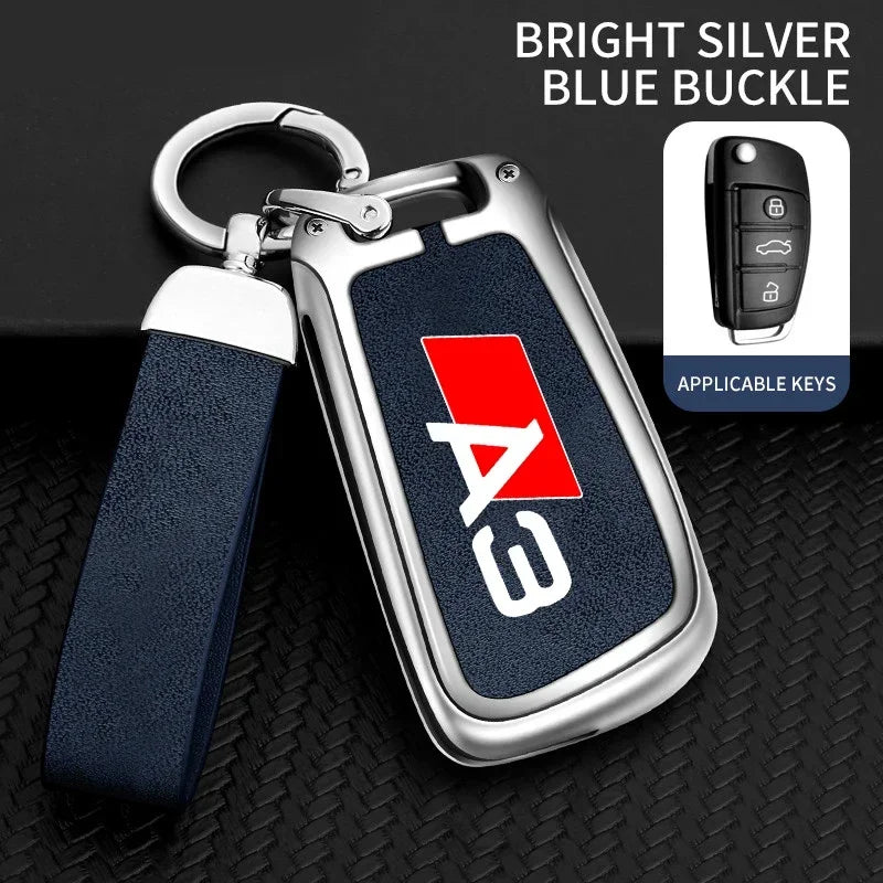 Zinc Alloy Leather Car Remote Control Key Case Cover Holder Shell For Audi A3 8P 8V 8L S3 RS3 Custom LOGO Protected Keychain Bag
