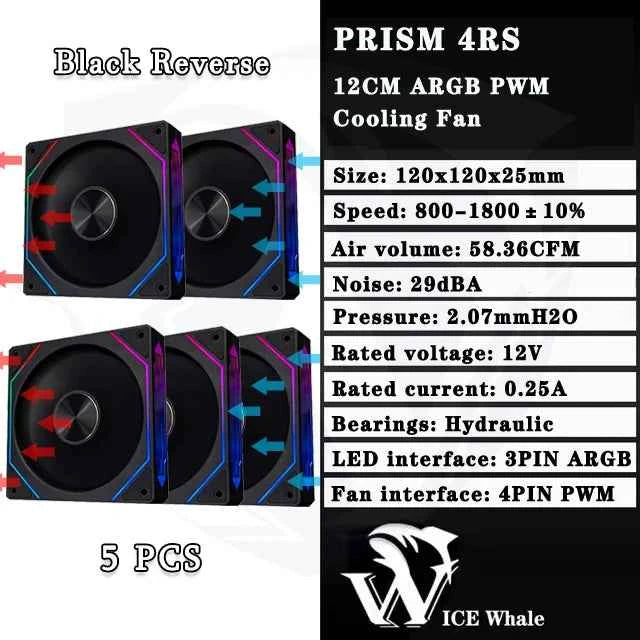 ICE Whale Prism 4RS ARGB PC Case Fan 120mm Infinity Mirror Design Motherboard Lighting Sync 4PIN PWM CPU Fan