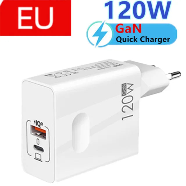 USB C 120W Gan Super Fast PD Charger For Laptop Tablets iPhone 15 iPad Macbook OPPO Samsung Xiaomi USB Quick Charging Adapter