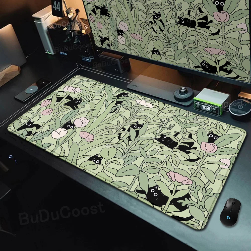Kawaii Black Cat Mousepad Fast Delivery Keyboard Desk Mat 40x90cm Lock Edge Extend Mouse Pad Starlit Sky Office Table Protection