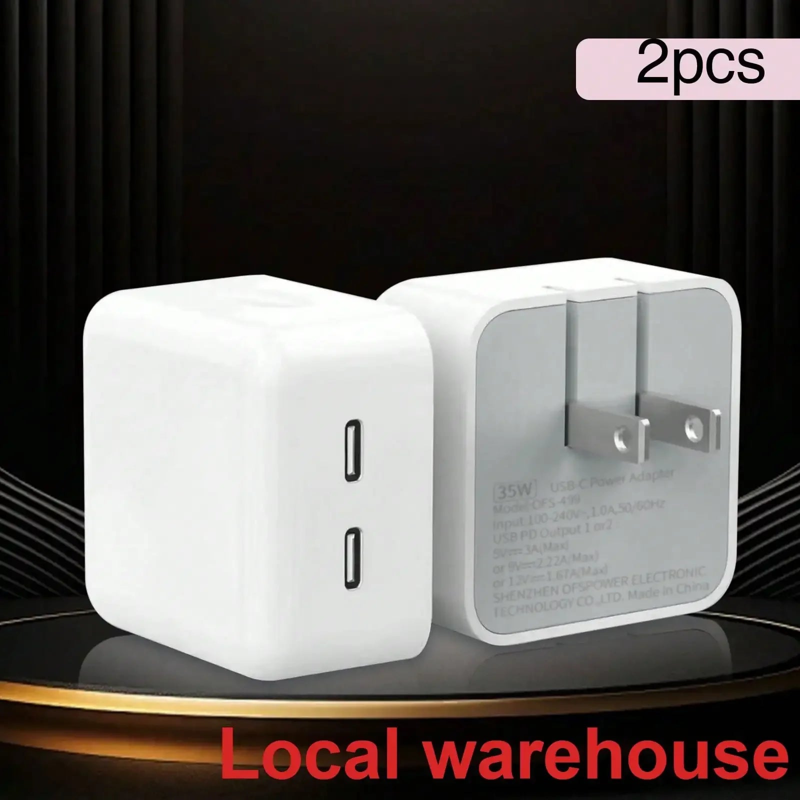 2Pcs 20W PD Dual USB C Foldable Wall Charger High Output Fast Charging Adapter for iPhone iPad Android Smartphones Home Office Use US Local Warehouse