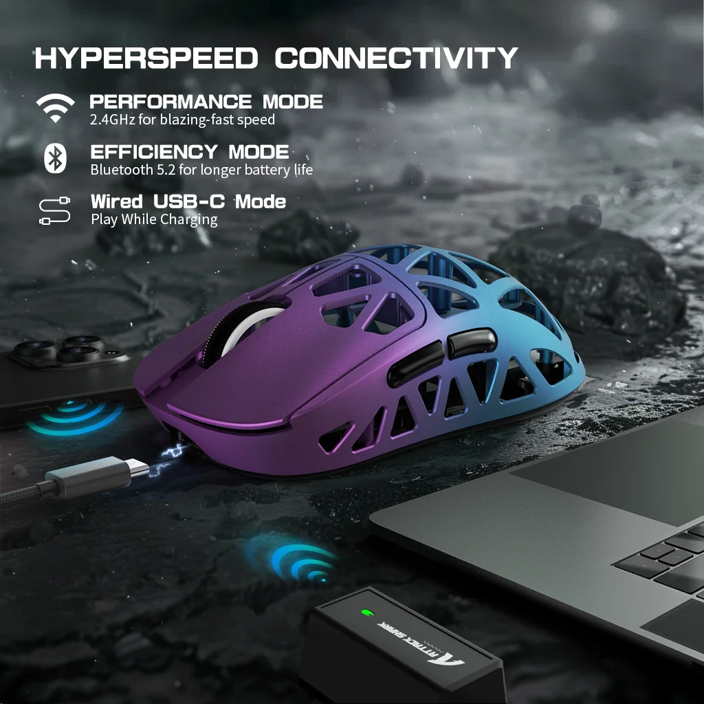 ATTACK SHARK R2 tri-mode programmable mouse, ultra-light magnesium alloy, PAW3950 42000 DPI optical sensor, 8000Hz polling rate - WinSupport Tech