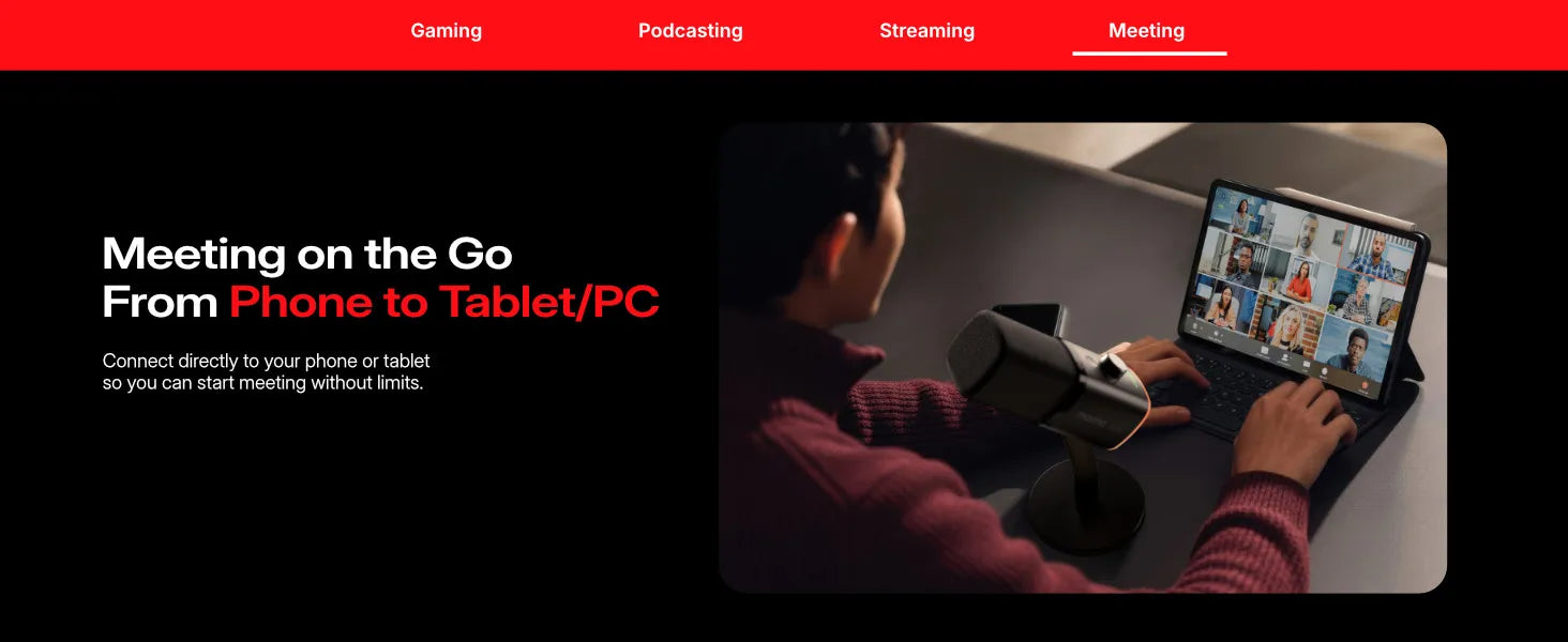 MAONO PD100W Wireless Dynamic Microphone Cardioid Dynamic Mic 50m Range One-Touch Noise Reduction RGB for Gaming Live Streaming