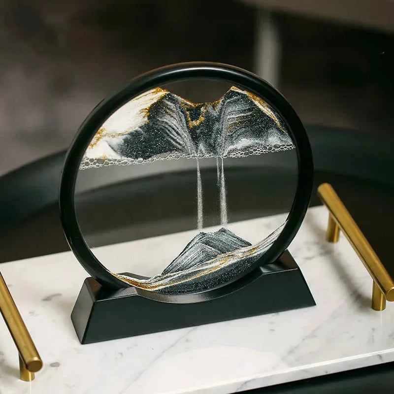 3D Sandscape Moving Sand Art Picture Round Glass Deep Sea Hourglass Quicksand Craft Flowing Sand Painting Office Home Decor Gift