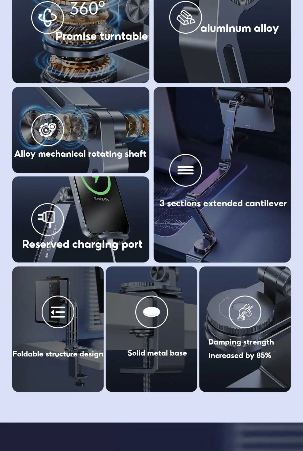 MoZhao Tablet Stand Desktop Support Stand Phone Holder 360° Rotating Folding Aluminum Alloy Office Fixing Magnetic Bracket