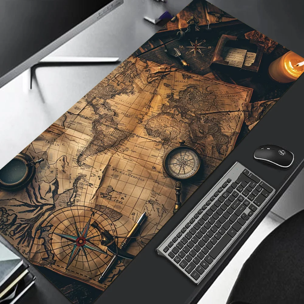 XXL Vintage Steampunk Compass Design Mouse Pad Large Gaming Office Desk Mat Non-Slip Stitched Edges for Gamers and Home Office