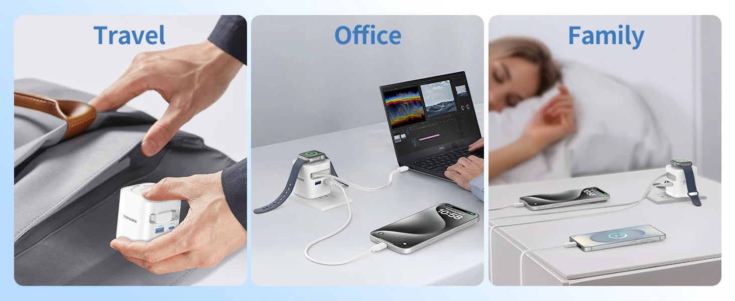 TOPADRE Retractable 65W For Apple Watch wireless Charger, Rapid Charging for Macbook,for iPhone, iPad smartphone, Foldable