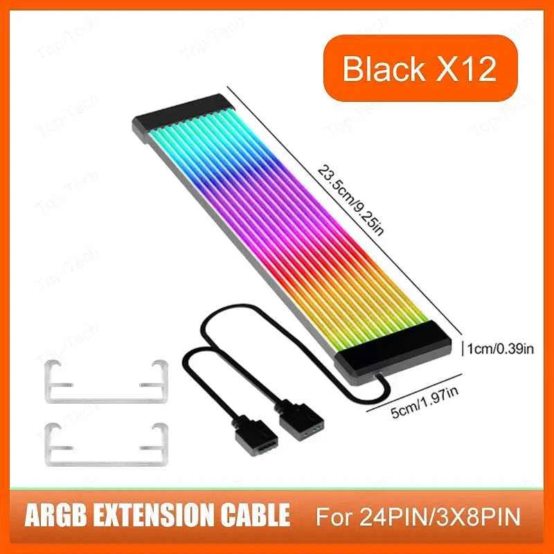 TEUCER X8P/X12P ARGB LED Light Strip – 24PIN/8PIN Motherboard Power Extension Cable with Aura Sync