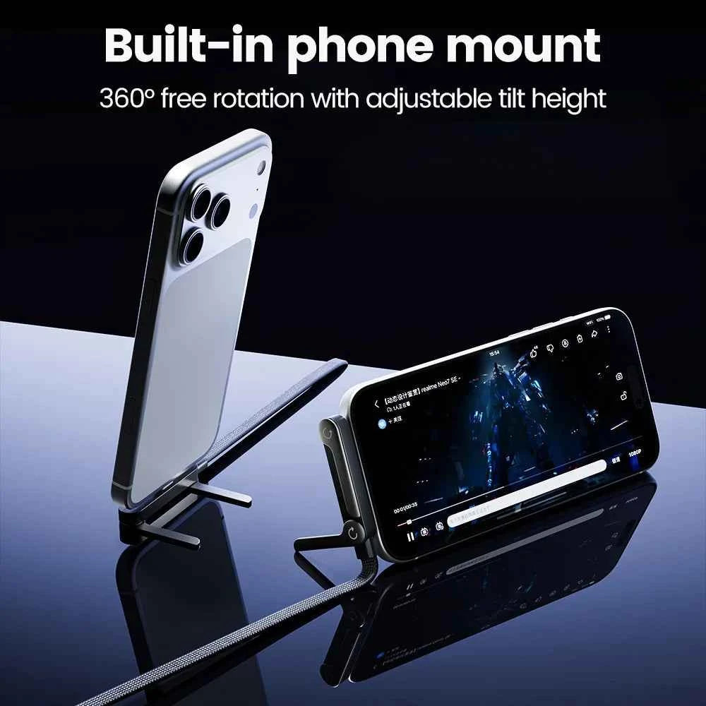 65W USB Fast Charging Cable With Foldable Phone Holder 2-in-1 Type-C Quick Charge Data Wire USB C Charging Line For Mobile Phone