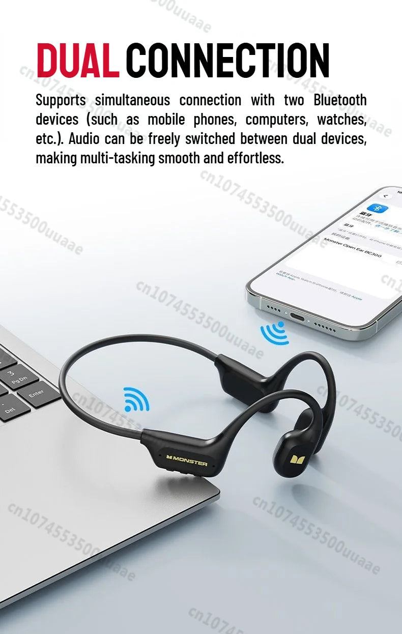 Monster BC300 Bone Conduction Bluetooth 6.0 Headphone IPX8 Waterproof Wireless Swimming Earphones Built-in 32GB Sport Earhook