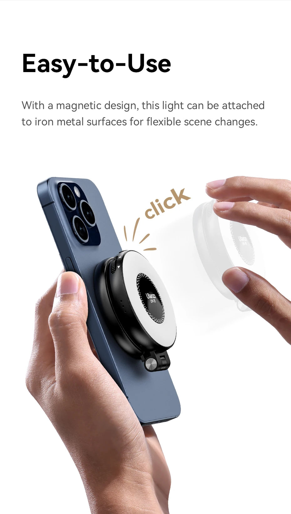 Ulanzi LM19 MagSafe Light CRI 95+ for Vlog Livestream Photograph Bi-Color Flip Fill Light Suitable for Magnetic Mobile Phones