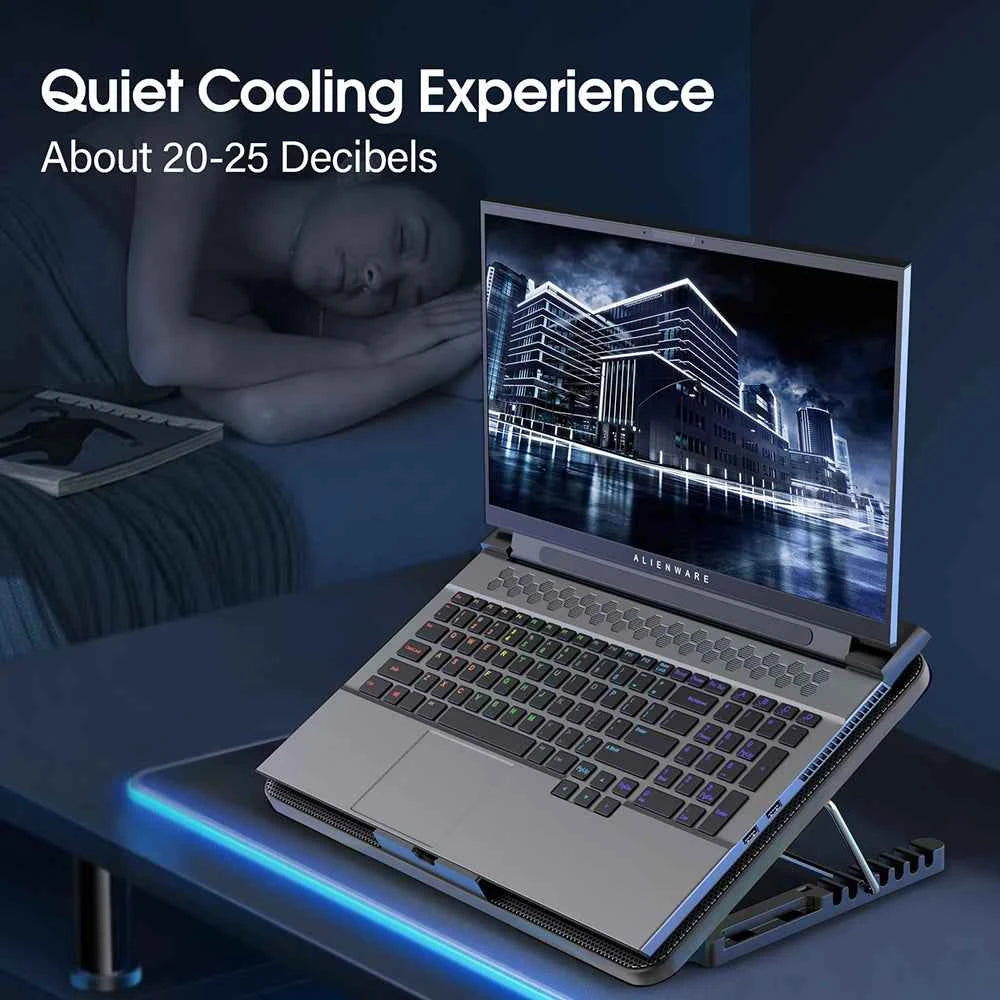 Coolcold 15.6-17.3inch Laptop Cooling Pad with 6 Quiet Fans,7 Height Wind Speed Adjustable, Laptop Cooer With Mobile Phone holder