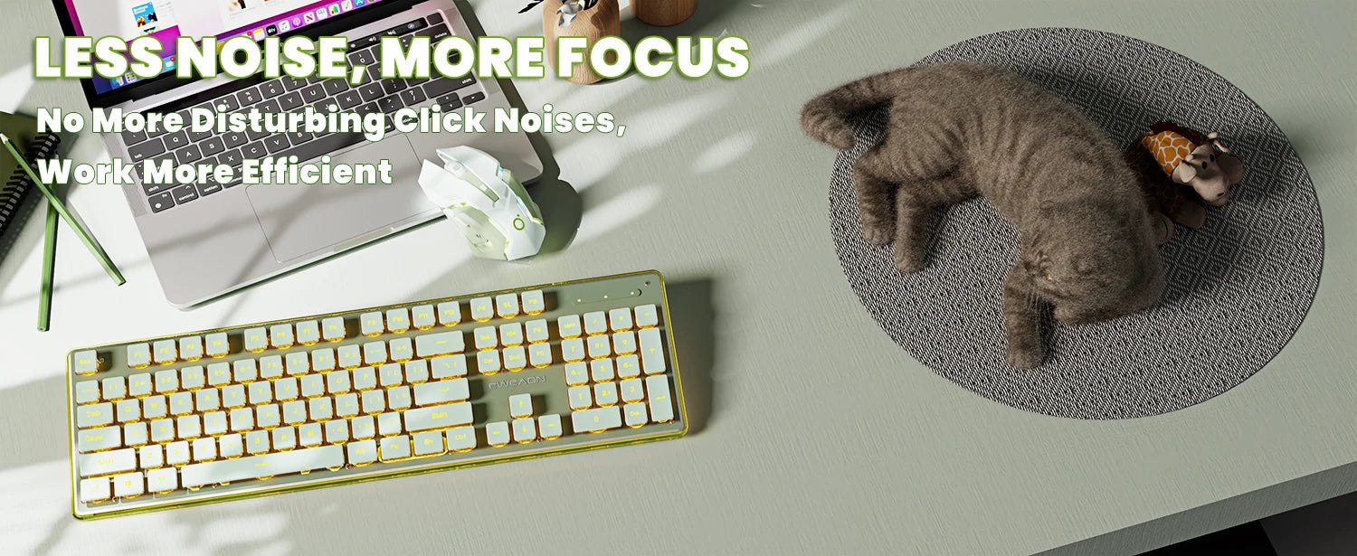 EWEADN V3 wireless Silent Office keyboard and mouse set,104 Keys Full Size with Pudding Keycaps, for Games and Office, Laptop/PC