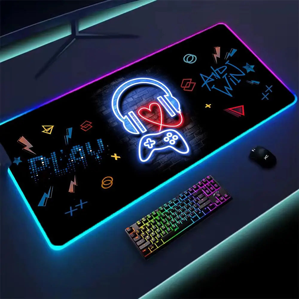 Gamepad RGB Large Mouse Pad Gamer LED Backlight Luminous Gamers Non-Slip Rubber Keyboard Pads XL E-sports Laptop Office Desk Mat