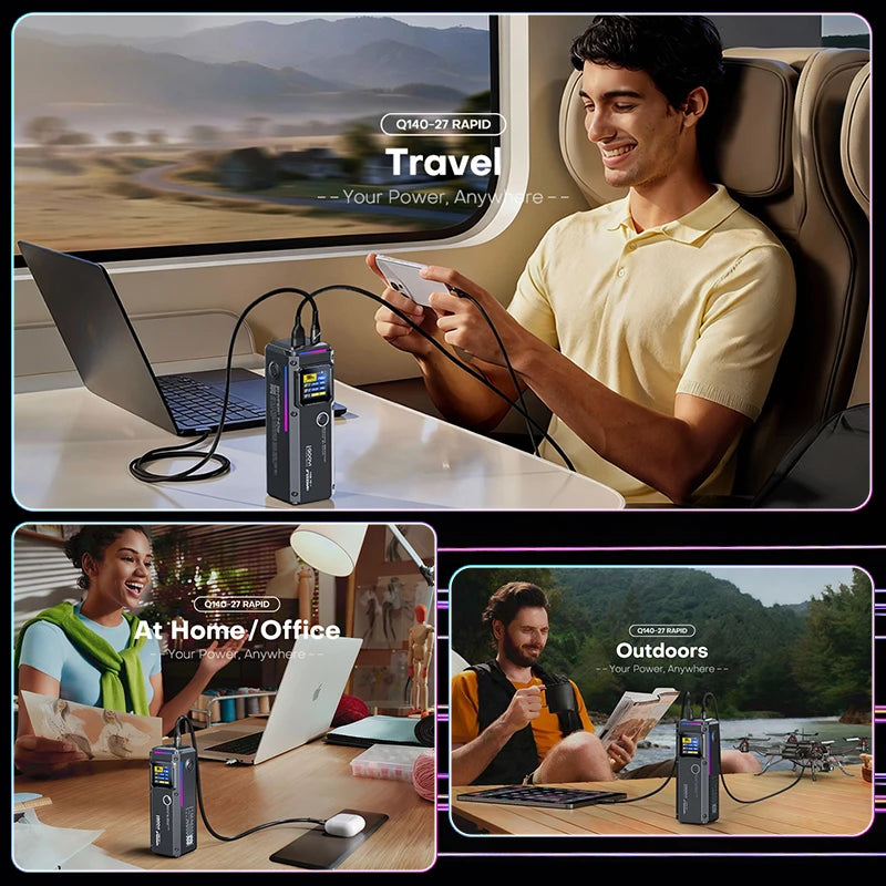 QOOVI 27000mAh Power Bank PD 140W Fast Charging Portable Battery Capacity Powerbank For iPhone Macbook Laptop Samsung Xiaomi
