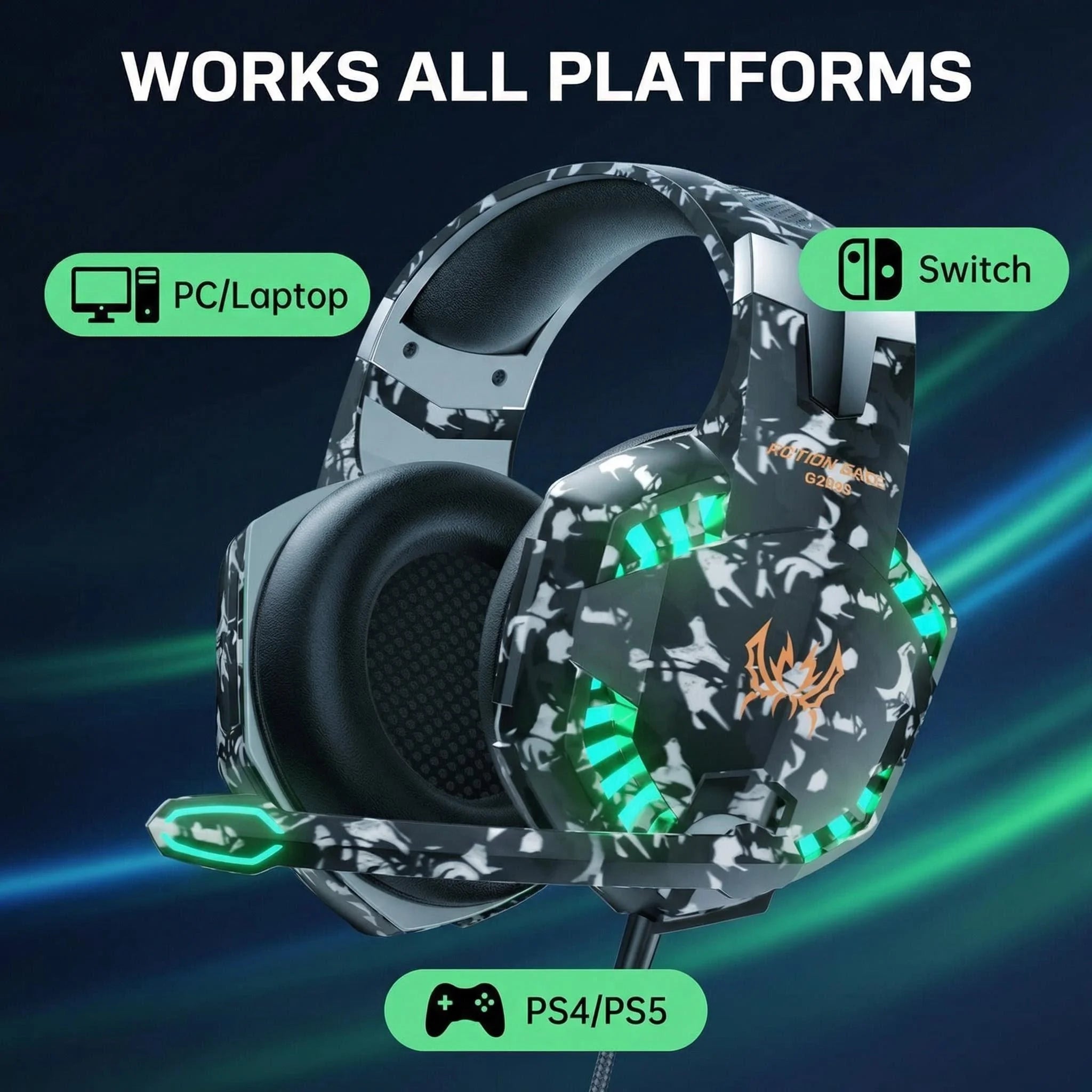 G2000 Esports Gaming Earphones Head Mounted Wired with Microphone 3.5mm Interface Universal Laptop Switch Game Console