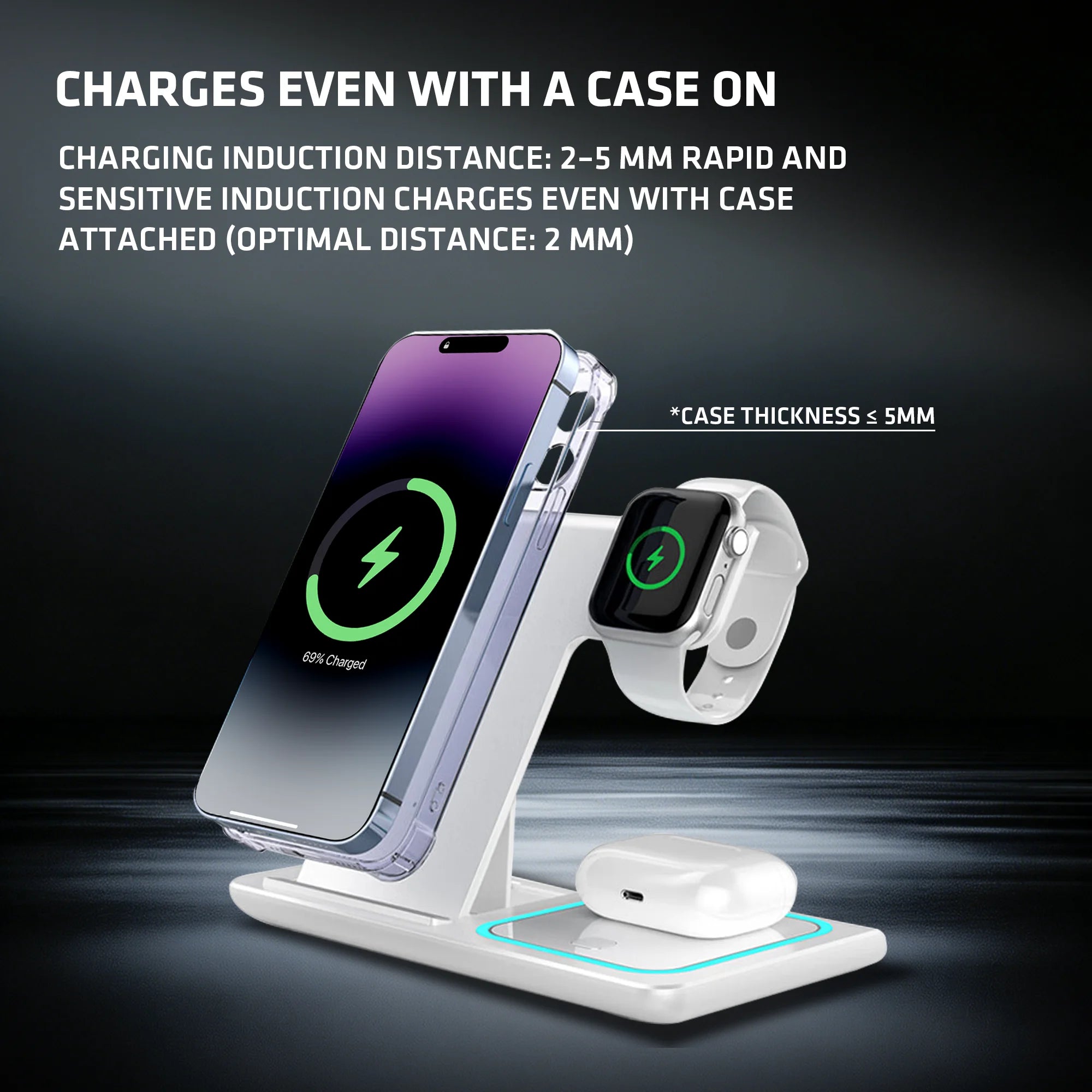3-In-1 Foldable Wireless Charging Stand 15W/10W/7.5W/5W Multi Device Fast Wireless Charger for Smartphone Smart Watch Earphones