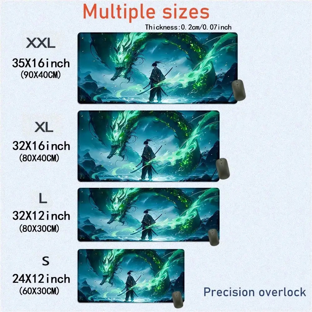 Purple Dragon Mouse Pad Anime Design Desk Mat Office Desk Accessories With Stitched Edge Non-Slip XXL Mousepad Rubber Base Keyboard Pad 35.4x15.7 Inch E-Sports