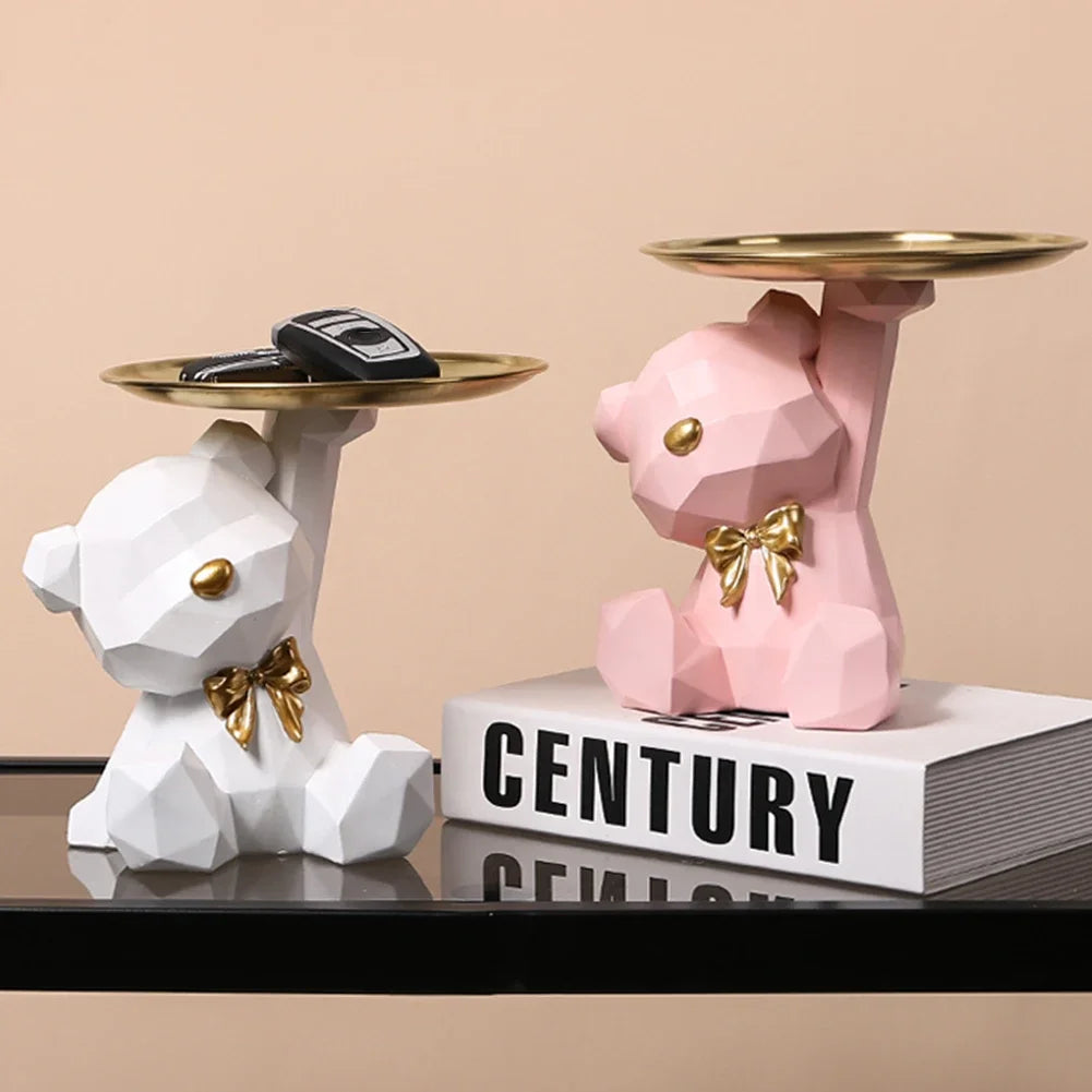 Resin Storage Box Crafts Geometric Bear Resin Desk Decoration Candy Sundries Household Supplies for Office Coffee Shop