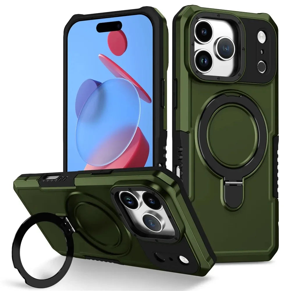 Luxury Anti-slip Frame Armor Magnetic Stand Phone Case For iPhone 17 Pro Max Plus Double Layer Protection Shockproof Back Cover